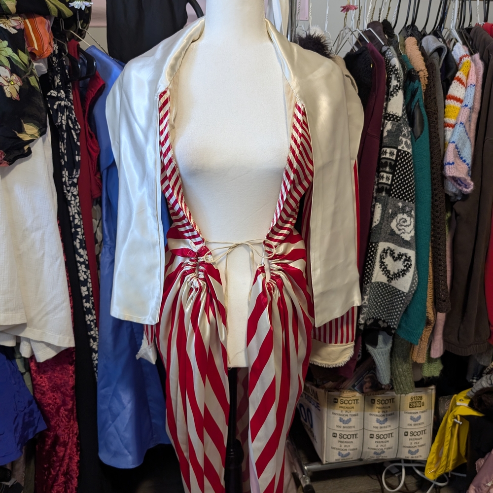 Red and White Circus/Clowncore Striped Satin Robe - Picture 2 of 5